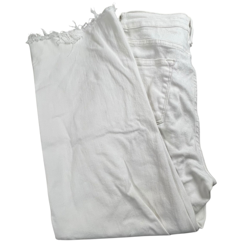 Judy Blue Womens 5/27 White Wide Leg Crop High Rise Button Fly Jeans Fringe Hem